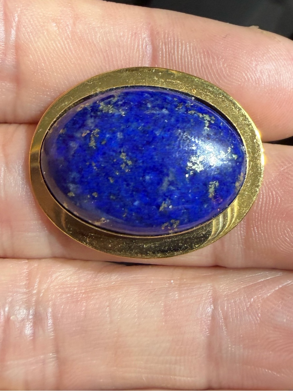 Vintage Gold Tone Blue Oval Stone Brooch